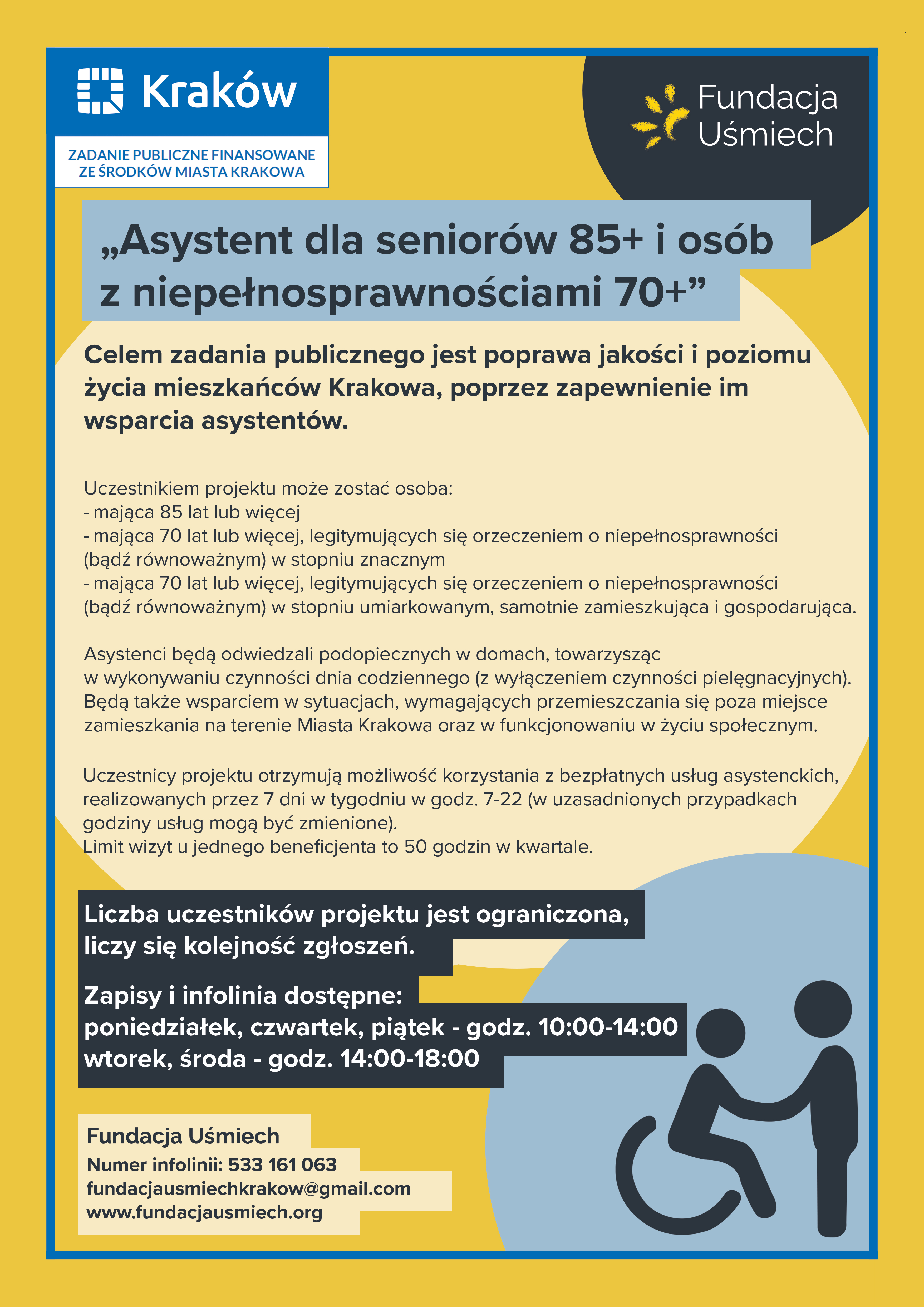 plakat Asystent dla seniorów 85+ i osób z niepełnosprawnościami 70+